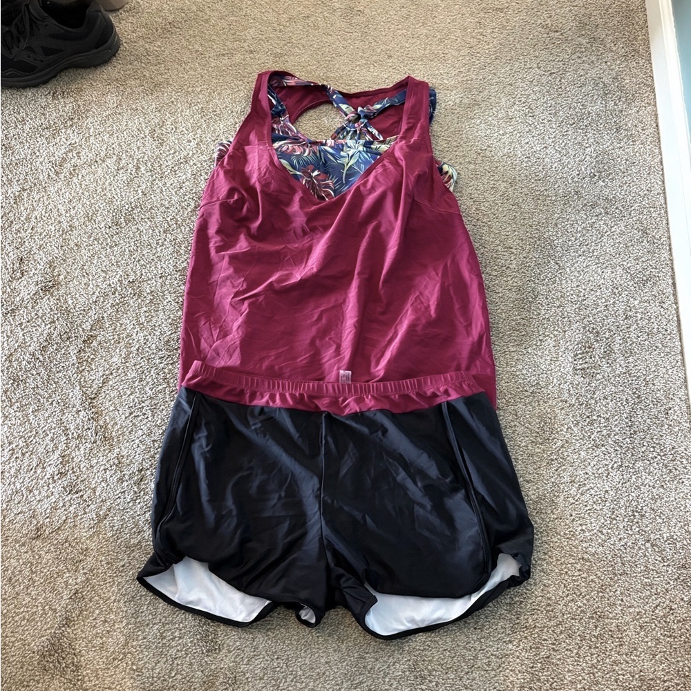 Woman’s Burgundy & Navy 3 Piece Swim Suit Set